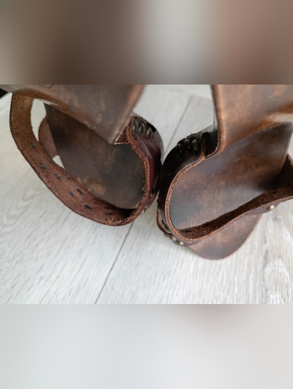 Slaislinnk Leather Upper Wooden Sandal Women Sz 7.5 M Made in Italy Brown Heels - Picture 10 of 11